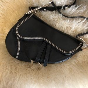 Authentic Dior Black Leather Saddle Bag